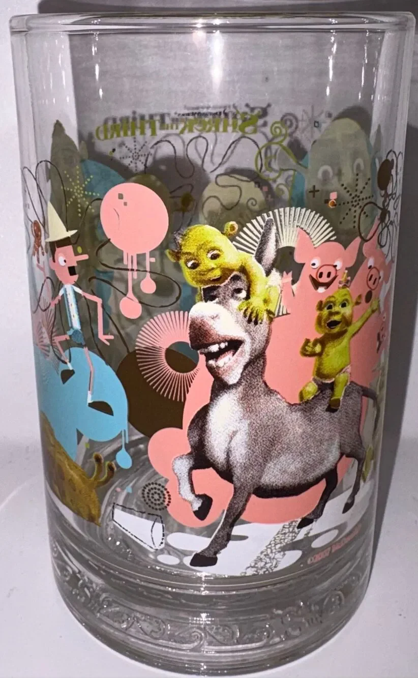 Vintage set of 4 collectible McDonald's Shrek the Third promotional glass cups r